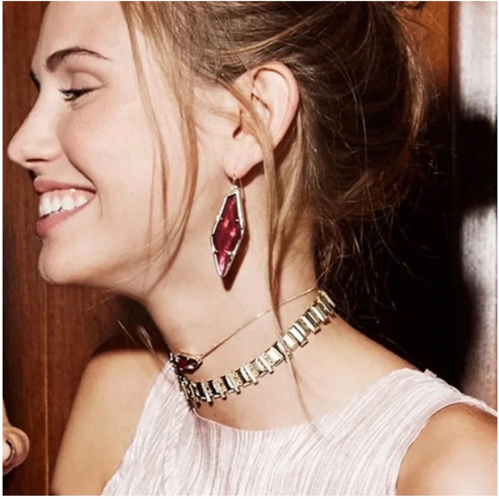Kendra Scott Bexley Geometric Ruby Red Stone Drop… - image 1